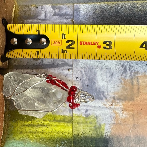Handmade Sea Glass Pendant Red Accent Beads Silver Tone Wire Wrapped 1915 R - Picture 6 of 11